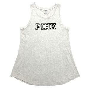 Victoria’s Secret PINK Gray Logo Tank Top Black PINK Open Back Cutout XS